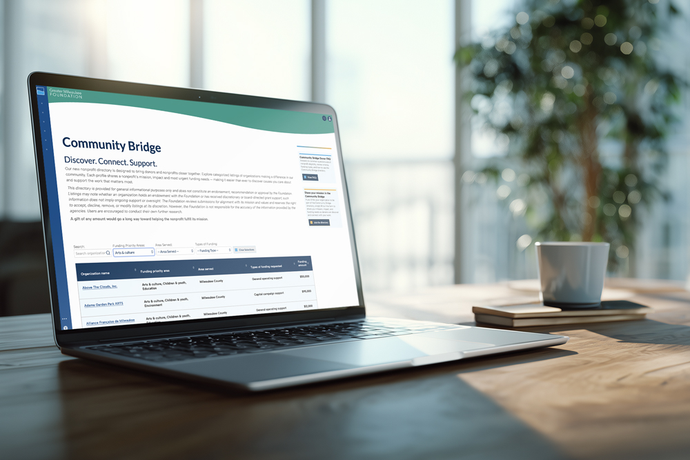 Laptop displaying Community Bridge landing page