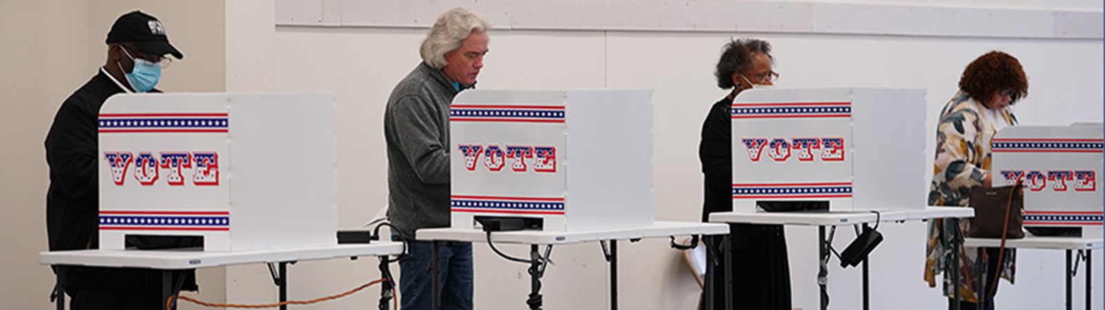 Citizens fill out ballots at voting booths
